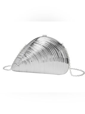 NWT Lulla Collection Silver Metallic Shell Clutch with Chain Strap